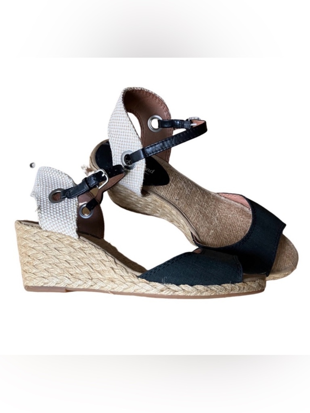 Lucky Brand Espadrille Kavala Black Wedge Peep Toe Ankle Strap Sandal 10